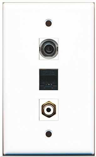 RiteAV - 1 Port RCA White and 1 Port 3.5mm and 1 Port Cat5e Ethernet Black Wall Plate