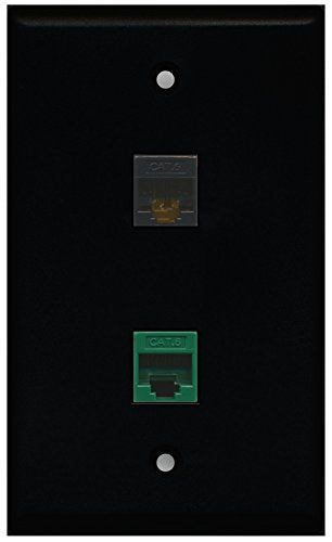 RiteAV - Black 1 Port Cat6 Ethernet Black 1 Port Cat6 Ethernet Green Wall Plate