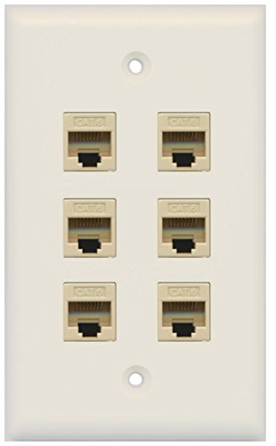 RiteAV - 6 Port Cat6 Female-Female Wall Plate - Light Almond