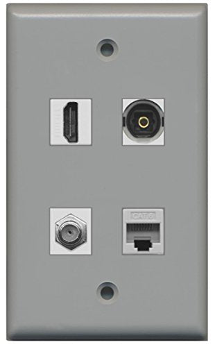 RiteAV - 1 Port HDMI 1 Port Coax Cable TV- F-Type 1 Port Toslink 1 Port Cat5e Ethernet Wall Plate - Gray