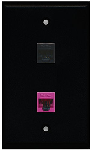 RiteAV - Black 1 Port Cat5e Ethernet Black 1 Port Cat5e Ethernet Pink Wall Plate