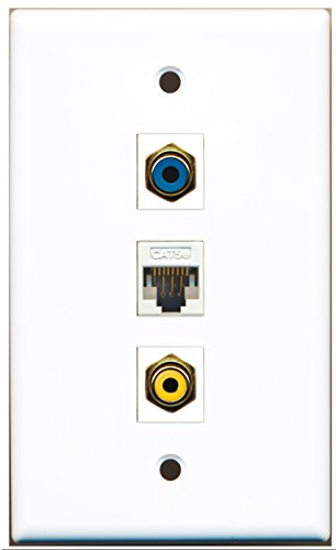 RiteAV - 1 Port RCA Yellow 1 RCA Blue 1 Cat5e Ethernet White Wall Plate