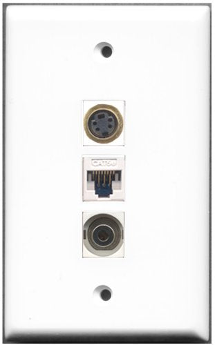 RiteAV - 1 Port S-Video 1 3.5mm 1 Cat5e Ethernet White Wall Plate