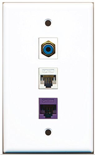 RiteAV - 1 Port RCA Blue 1 Cat5e Ethernet White 1 Cat5e Ethernet Purple Wall Plate