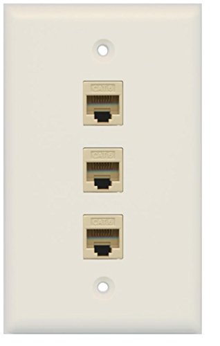 RiteAV 1 Gang Cat6 Wall Plate - Light Almond 3 Port