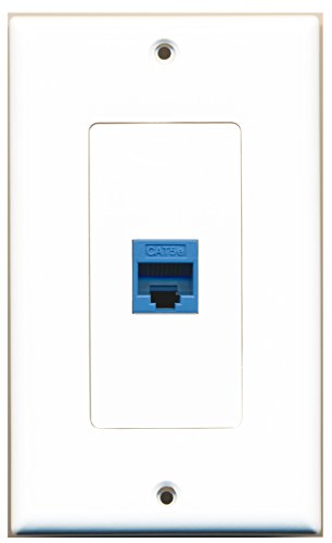 RiteAV - 1 Cat5e Blue Ethernet Port Female White Decorative Wall Plate - Bracket Included