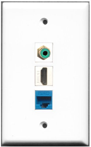 RiteAV - 1 Port HDMI 1 RCA Green 1 Cat5e Ethernet Blue Wall Plate