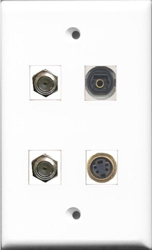 RiteAV - 2 Port Coax Cable TV- F-Type and 1 Port S-Video and 1 Port Toslink Wall Plate