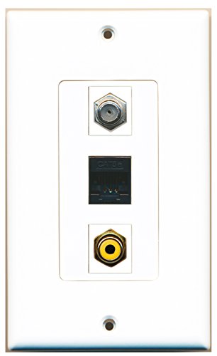 RiteAV - 1 Port RCA Yellow and 1 Port Coax Cable TV- F-Type and 1 Port Cat5e Ethernet Black Wall Plate Decorative