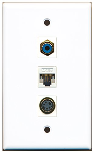 RiteAV - 1 Port RCA Blue and 1 Port S-Video and 1 Port Cat5e Ethernet White Wall Plate