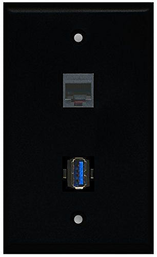 RiteAV - Black 1 Port Phone Black 1 Port USB 3.0 Wall Plate
