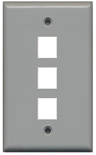RiteAV Blank Wall Plate for Keystone Jacks - Gray 1 Gang 3 Port