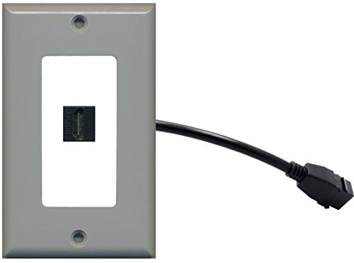 RiteAV (1 Gang Decorative) HDMI Wall Plate w/ Pigtail Extension Cable Gray on White
