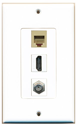 RiteAV - 1 Port HDMI 1 Coax Cable TV- F-Type 1 Phone RJ11 RJ12 Beige Wall Plate Decorative