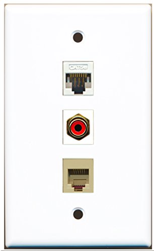 RiteAV - 1 Port RCA Red and 1 Port Phone RJ11 RJ12 Beige and 1 Port Cat5e Ethernet White Wall Plate