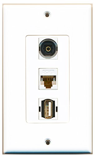 RiteAV - 1 Port USB A-A and 1 Port Toslink and 1 Port Cat6 Ethernet White Decorative Wall Plate Decorative