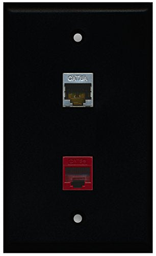 RiteAV - Black 1 Port Cat5e Ethernet Red 1 Port Cat6a Wall Plate