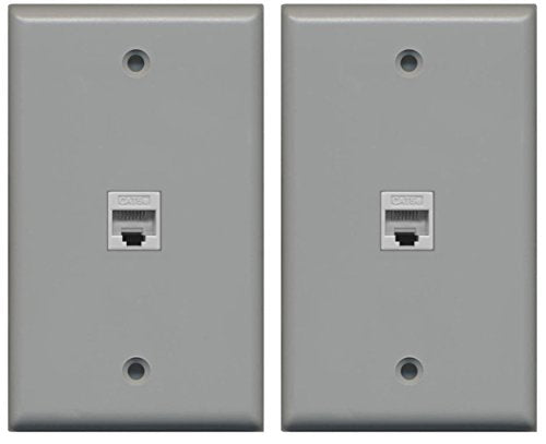 (2 Pack) RiteAV 1 Port Cat5e Rj45 Ethernet Wall Plate Gray
