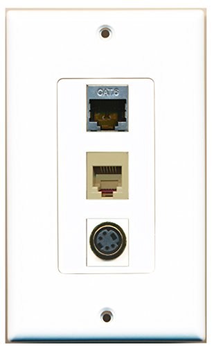 RiteAV - 1 Port Phone RJ11 RJ12 Beige and 1 Port S-Video and 1 Port Shielded Cat6 Ethernet Decorative Wall Plate Decorative