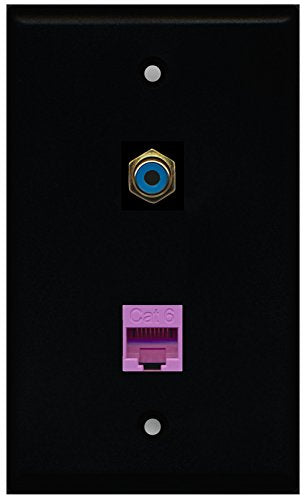 RiteAV - Black 1 Port RCA Blue 1 Port Cat6 Ethernet Purple Wall Plate