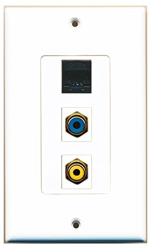 RiteAV - 1 Port RCA Yellow and 1 Port RCA Blue and 1 Port Cat5e Ethernet Black Decorative Wall Plate Decorative