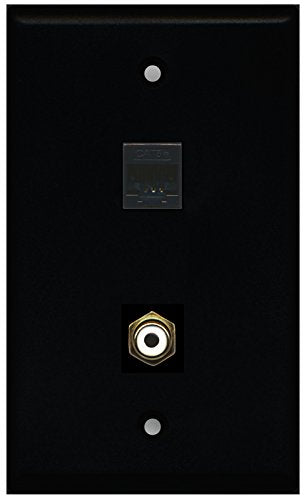 RiteAV - Black 1 Port RCA White 1 Port Cat5e Ethernet Black Wall Plate