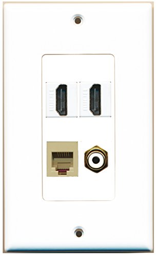 RiteAV - 2 Port HDMI 1 Port RCA White 1 Port Phone RJ11 RJ12 Beige Wall Plate Decorative