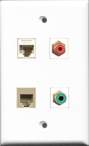 RiteAV 1 Port RCA Red and 1 Port RCA Green and 1 Port Phone RJ11 RJ12 Beige and 1 Port Cat6 Ethernet White Wall Plate