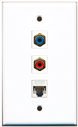 RiteAV - 1 Port RCA Red and 1 Port RCA Blue and 1 Port Cat5e Ethernet White Wall Plate