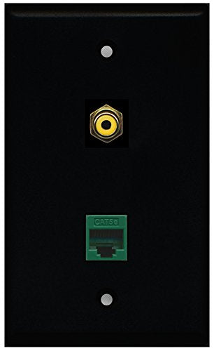 RiteAV - Black 1 Port RCA Yellow 1 Port Cat5e Ethernet Green Wall Plate
