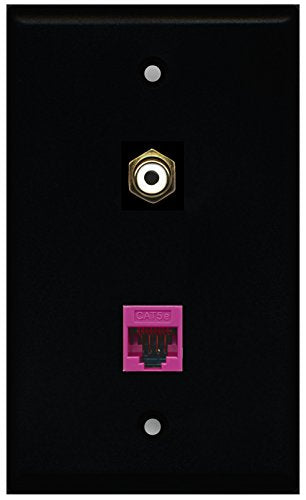 RiteAV - Black 1 Port RCA White 1 Port Cat5e Ethernet Pink Wall Plate
