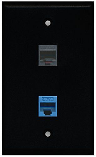 RiteAV - Black 1 Port Phone Black 1 Port Cat5e Ethernet Blue Wall Plate