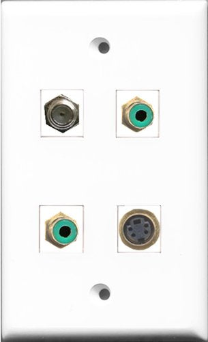 RiteAV - 2 Port RCA Green and 1 Port Coax Cable TV- F-Type and 1 Port S-Video Wall Plate