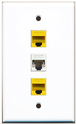 RiteAV - 1 Port Cat5e Ethernet White 2 Port Cat5e Ethernet Yellow Wall Plate