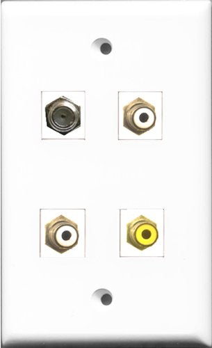 RiteAV - 2 Port RCA White and 1 Port RCA Yellow and 1 Port Coax Cable TV- F-Type Wall Plate