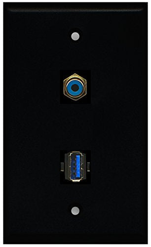 RiteAV - Black 1 Port RCA Blue 1 Port USB 3.0 Wall Plate