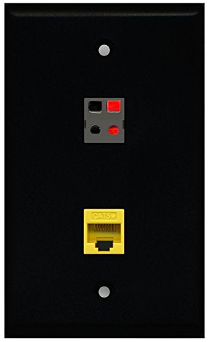 RiteAV - Black 1 Port Cat5e Ethernet Yellow 1 Port Speaker Wall Plate