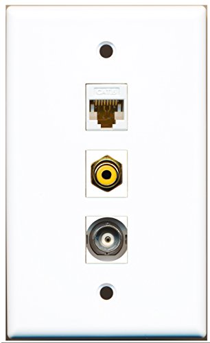 RiteAV - 1 Port RCA Yellow and 1 Port BNC and 1 Port Cat6 Ethernet White Wall Plate