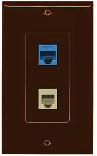RiteAV - 1 Port Phone Beige 1 Port Cat6 Ethernet Blue Decorative Wall Plate - Brown