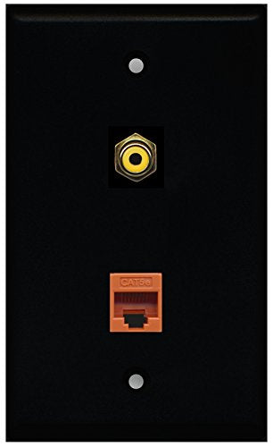 RiteAV - Black 1 Port RCA Yellow 1 Port Cat5e Ethernet Orange Wall Plate