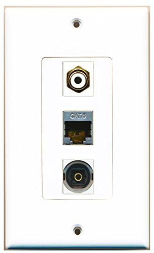 RiteAV - 1 Port RCA White and 1 Port Shielded Cat6 Ethernet and 1 Port Toslink Decorative Wall Plate Decorative