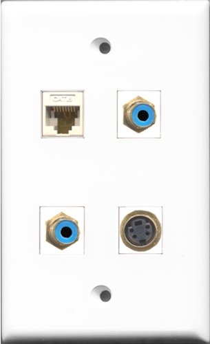 RiteAV - 2 Port RCA Blue and 1 Port S-Video and 1 Port Cat6 Ethernet White Wall Plate