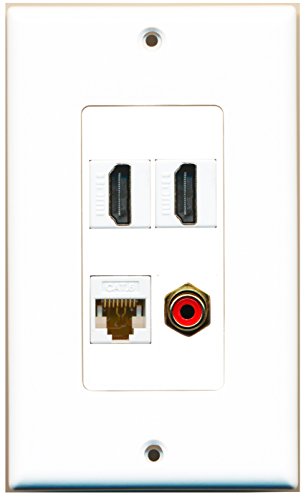 RiteAV - 2 Port HDMI 1 Port RCA Red 1 Port Cat6 Ethernet White Wall Plate Decorative