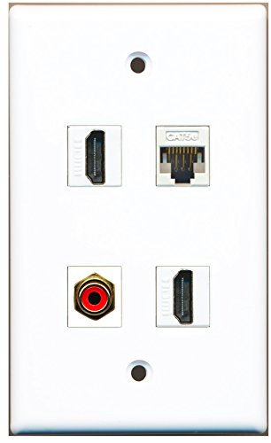 RiteAV - 2 Port HDMI 1 Port RCA Red 1 Port Cat5e Ethernet White Wall Plate