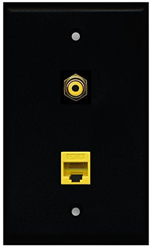 RiteAV - Black 1 Port RCA Yellow 1 Port Cat6 Ethernet Yellow Wall Plate