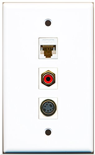 RiteAV - 1 Port RCA Red and 1 Port S-Video and 1 Port Cat6 Ethernet White Wall Plate
