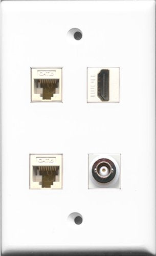 RiteAV 1 Port HDMI and 1 Port BNC 2 Port Cat6 Ethernet White Wall Plate