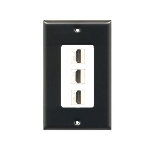RiteAV - Black 3 HDMI Port Wall Plate with White Jacks - Decorative
