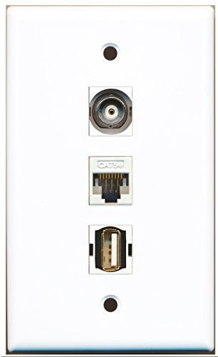 RiteAV - 1 Port USB A-A 1 BNC 1 Cat5e Ethernet White Wall Plate