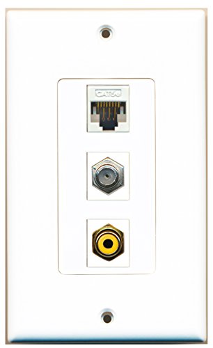 RiteAV - 1 Port RCA Yellow and 1 Port Coax Cable TV- F-Type and 1 Port Cat5e Ethernet White Decorative Wall Plate Decorative